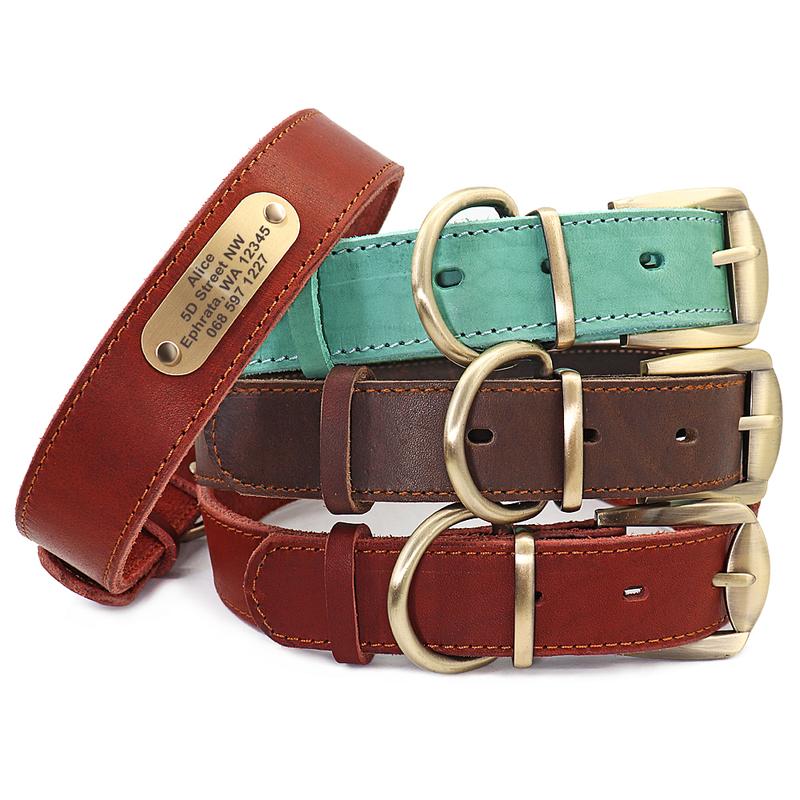 Personalized Dog Collar And Leash Set Real Leather Pet Collars Dogs Walking Lead Leash for Small Large Dogs Pitbull XXS-XL