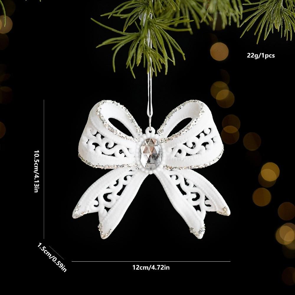 Plastic Christmas Bell Pendant Flocked Snowflake Bowknot Decor Christmas Tree Decor