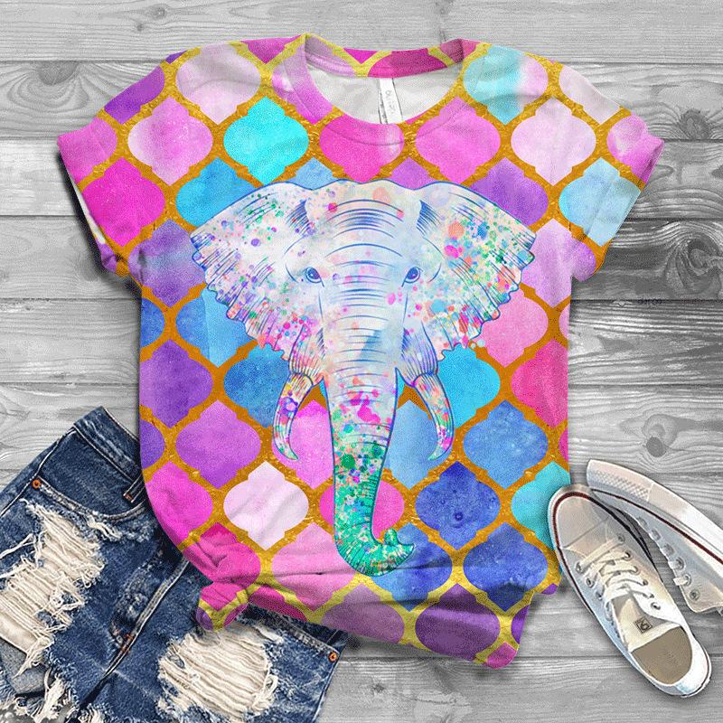 Летняя новая мужская и женская футболка с круглым вырезом и короткими рукавами с принтом слона 3D, свободная футболка для пары