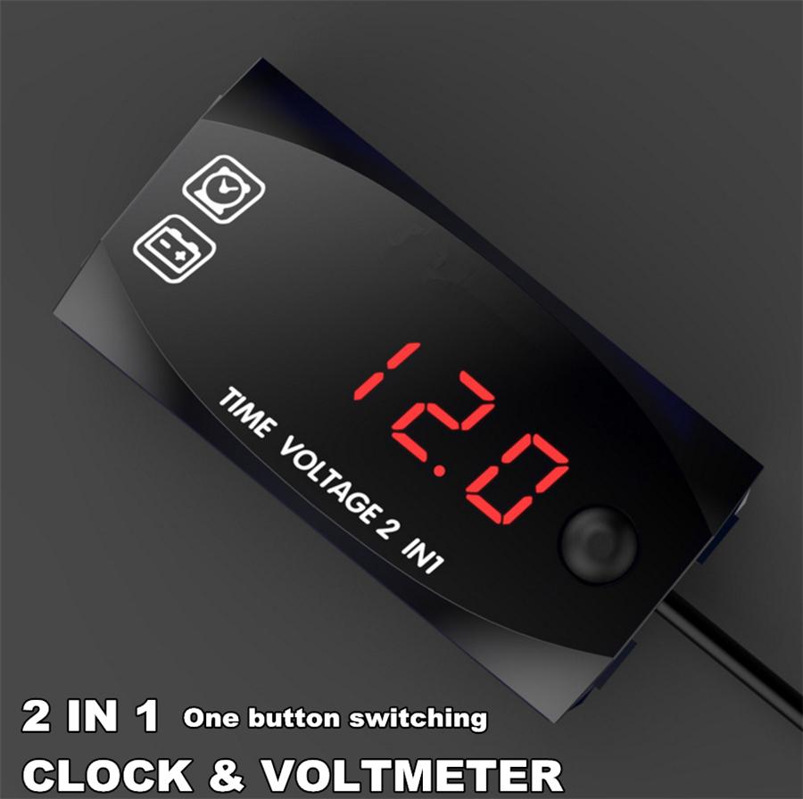 Universal Digital LED Display Voltmeter Voltage Time Clock 2 IN 1 Gauge Panel Meter For Car Motorcycle