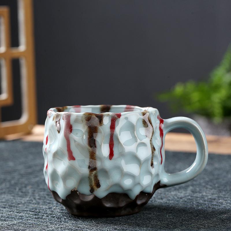 Винтажная керамическая кофейная кружка 270 мл с блюдцем, узор "молоток", каменная эспрессо-чашка с ручкой, японский стиль