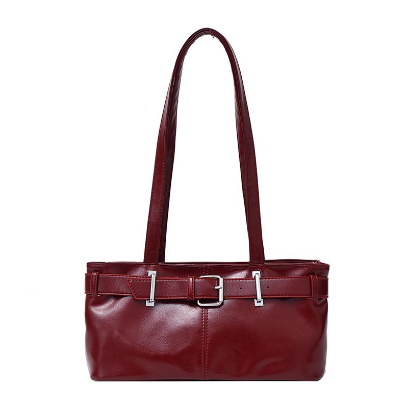 Chic Minimalist Solid Color Shoulder Bag New Retro Faux Leather Handbag Trendy Street Style Commuter Purse KTB