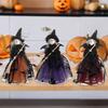 Halloween Witch Doll with Broom Small Witch Figurine with Gauze Skirt Spooky Table Centerpiece for Home Bedroom Desktop Decor
