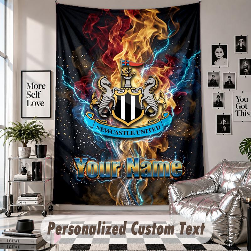 Wall Hanging Tapestry With Custom Name & Text, Newcastle United FC Decorative Tapestry For Bedroom