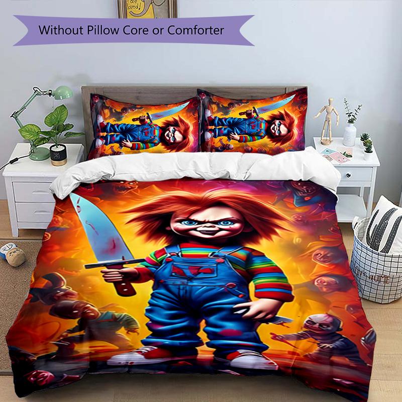 3pcs Chucky1 pattern bedding set duvet cover set includes duvet cover &pillowcases, perfect all season bedroom decoration & gift
