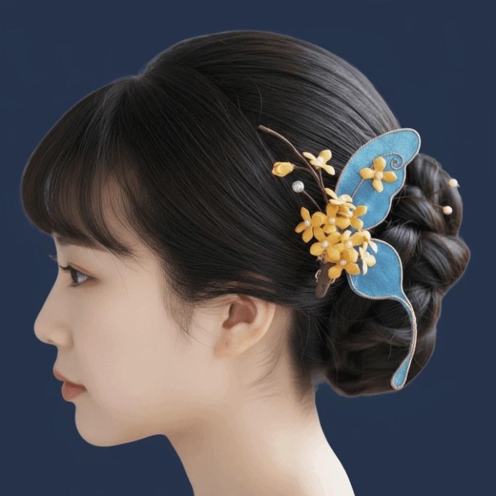 Beautiful Hanfu Butterfly Hair Fork Headwear Exquisite Fairy Side Clips Girls