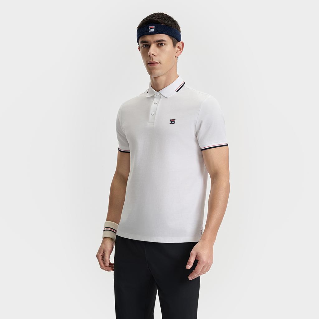 Fila Athletics Tennis Fashion Comfortable Simple Casual Sports Knit Short Sleeve Polo Shirt Men Tops Jade-White A11M523146F-WT