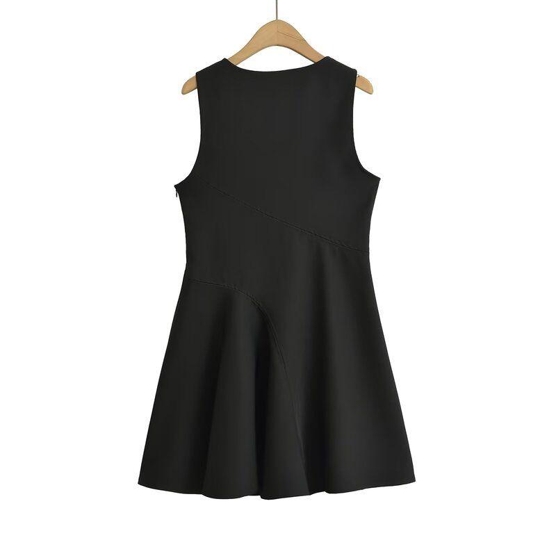 Fashion Style 2024 Autumn New Women's Clothing Easiest for Match Wide Swing Round Neck Sleeveless Mini Dress 8833707