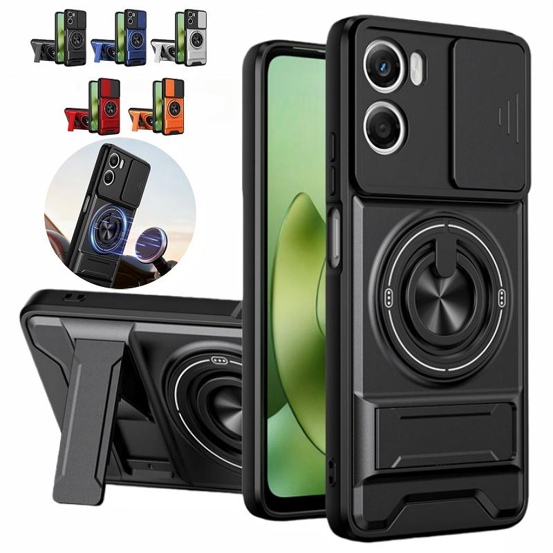 Чехол-броня для Motorola G06 4G Чехол со шторкой для защиты объектива камеры Задняя крышка для Moto G06 Power 4G Чехол с автомобильным магнитным кольцом-подставкой