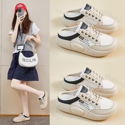 Модные летние женские тапочки 2025 Новые женские туфли с закрытым носком Модные повседневные дышащие кроссовки На шнуровке Уличные сетчатые полутапочки