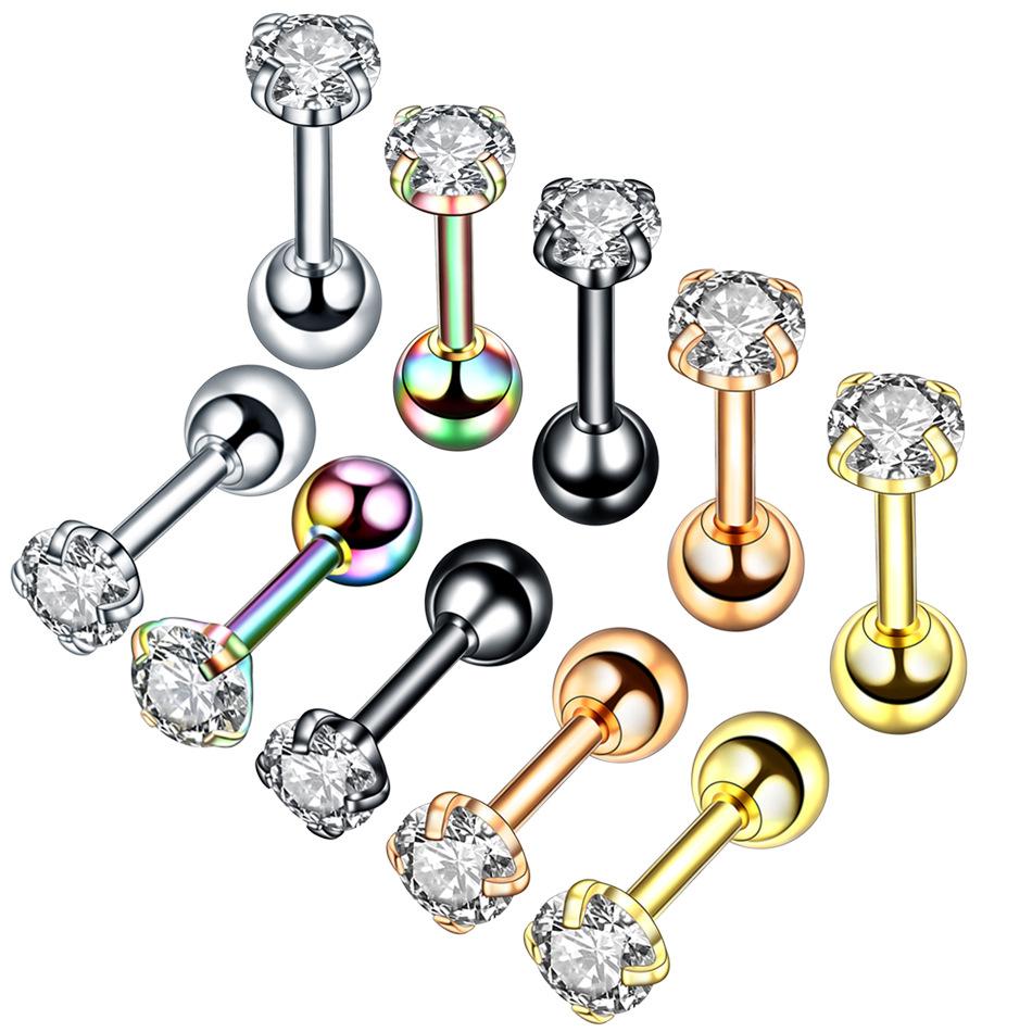 Модные медицинские циркониевые 4 зубца для пирсинга хряща с кристаллами для женщин и мужчин, серьги-гвоздики из нержавеющей стали для козелка уха