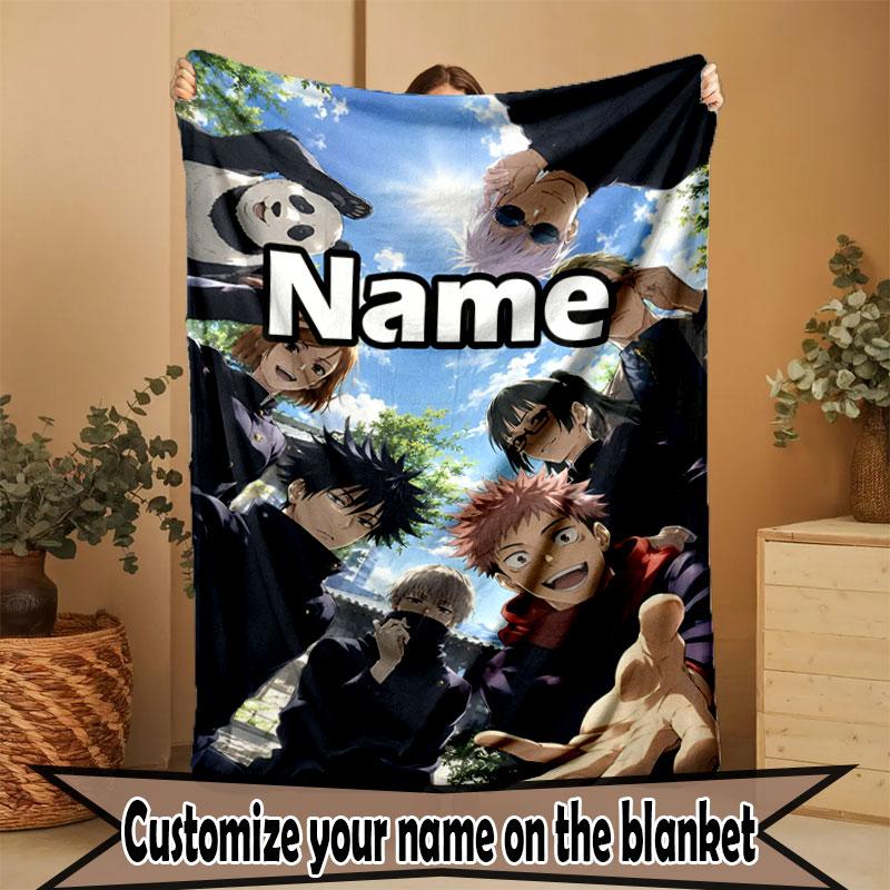Custom Name Personalized Jujutsu Kaisen Print Blanket, Home Decor, Bedroom, Sofa, Camping, Couch, Gifts for Birthday Christmas