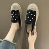 Straw Fisherman Half Slippers Women Wear Without Heel New Fashion Rhinestone Lace Bag Head Half Slippers Women