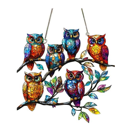 Owl Ornament Stained Glass Blue Green Sun Catcher Enchanting Birds