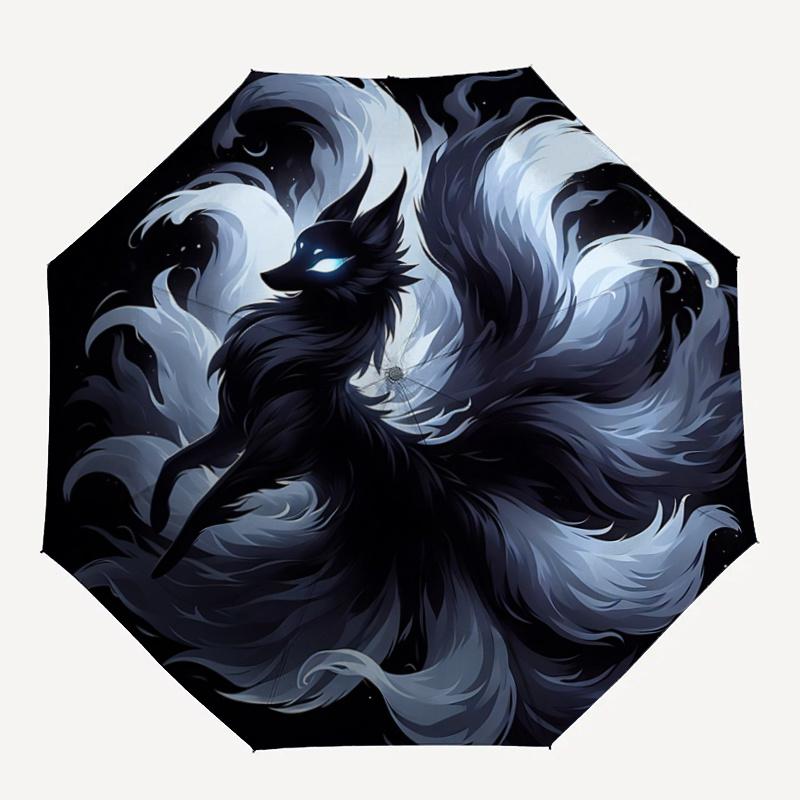 1pc Cool Nine Tailed Fox Pattern Automatic Umbrella is Fashionable and Good-Looking, Suitable for Travel and Daily Use.A029