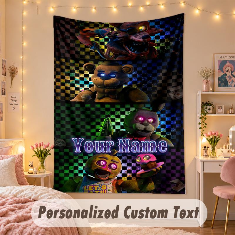 Custom Personalized Tapestry,Five Nights at Freddy’s Print Custom Name Text Wall Art Hanging for Bedroom