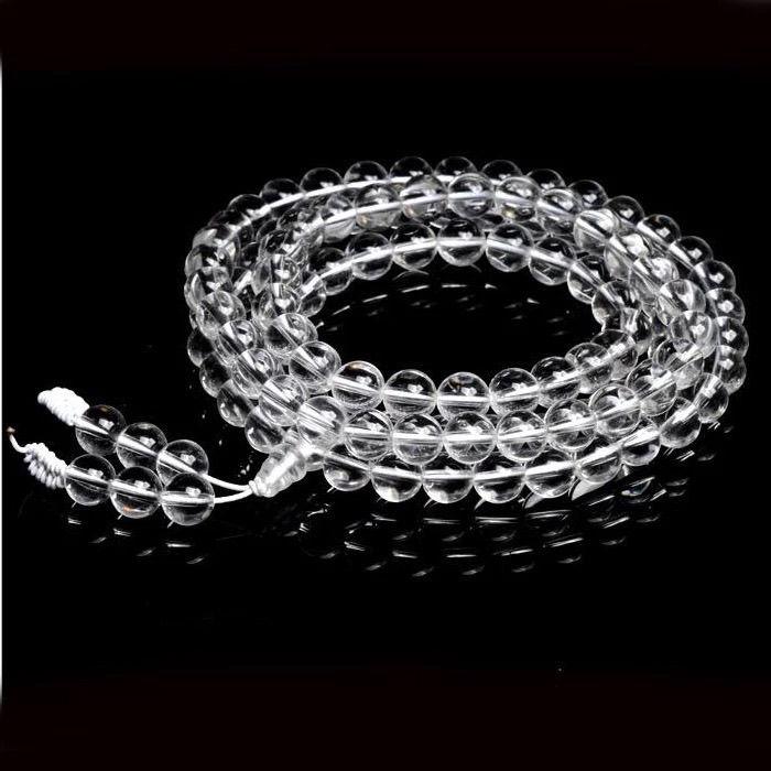 7A Natural White Crystal 108 Mala Beads Necklace & Bracelet - Buddhist Prayer Jewelry , Yoga Meditation Chakra Balancing Gift with Velvet Pouch