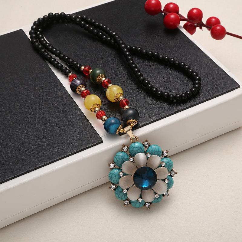 Ожерелье из бисера, длинная винтажная веревка в стиле бохо, ломтик цепи, каменные подвески, богемные этнические женщины