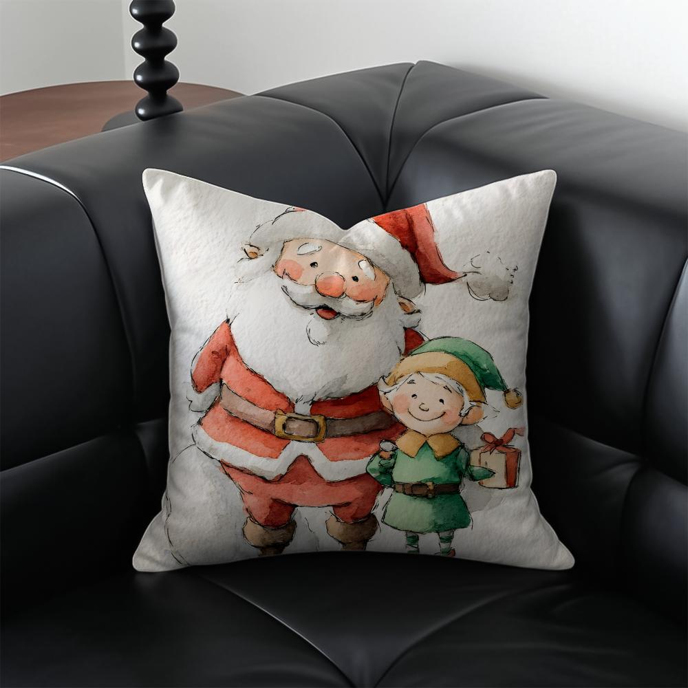 SSanta Claus illustration Cushion Cover Pillow Case Antidustmite Invisible zipper silky plush cushion