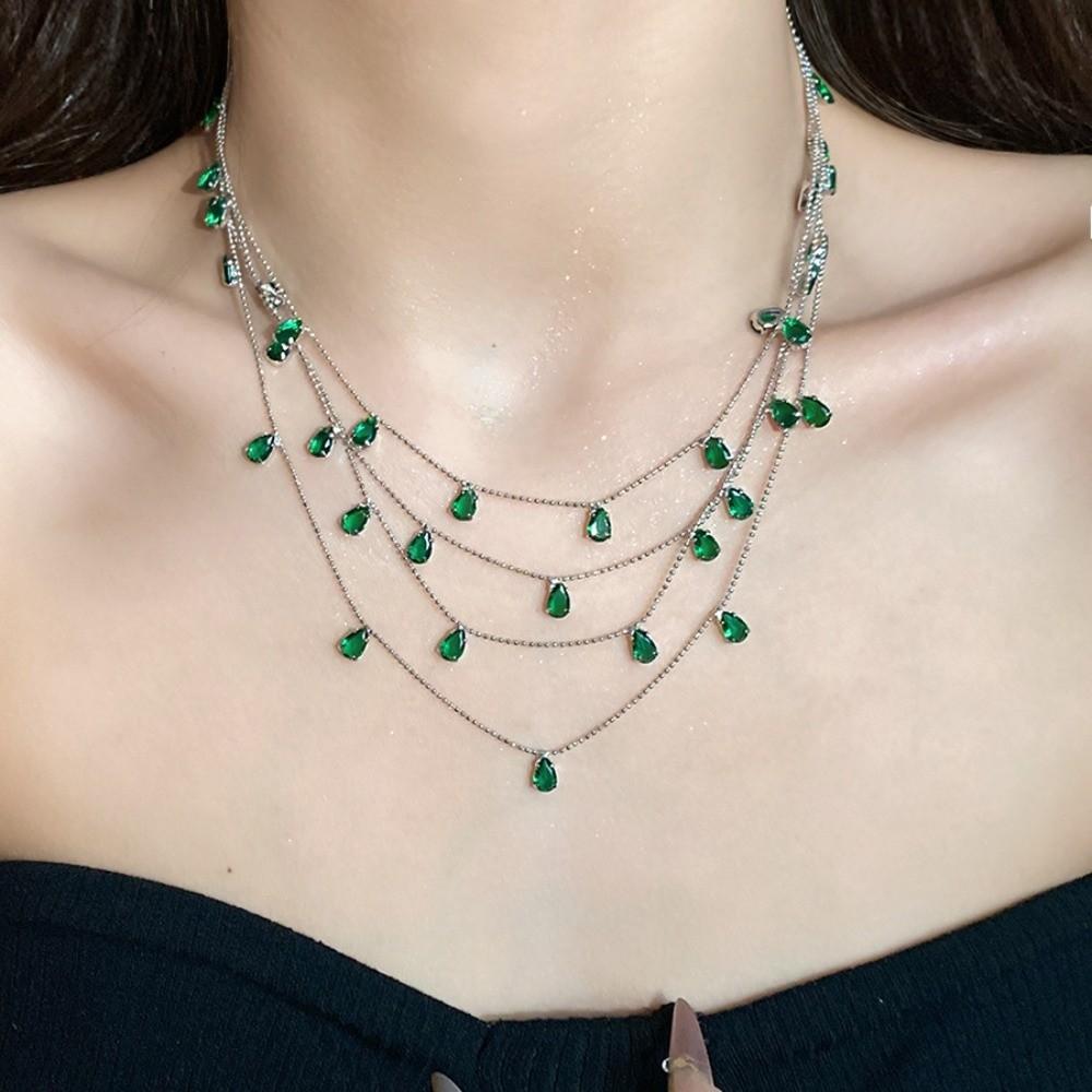 Light Luxury Water Drop Shining Choker Fashion Rhinestone Jewelry Crystal Tassel Necklace Women