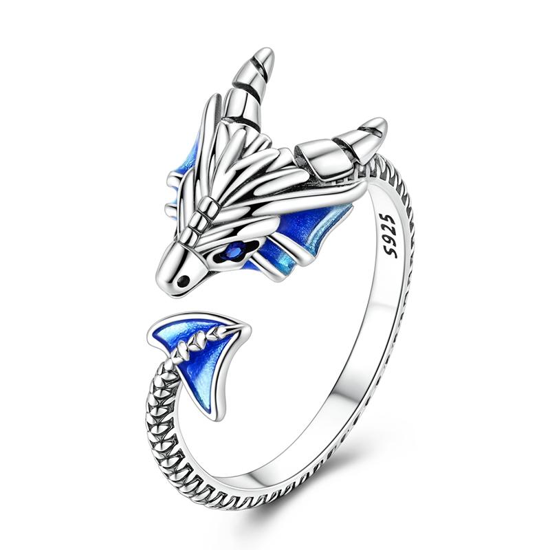 Original 925 Sterling Silver Hummingbird Butterfly Dragon Firefly Cat Dog Open Rings For Women Party Animals Series Jewelry Gift