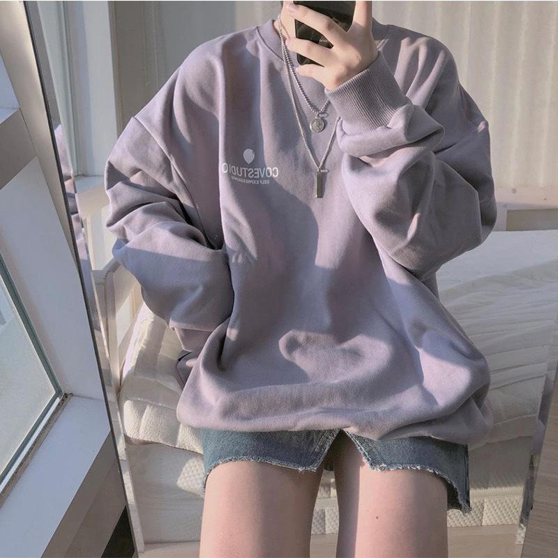 Cotton-inclusive Harajuku Style Sweatshirt for Women Korean Style Loose Casual Top Hong Kong Style Base Shirt for Students Women's Clothing