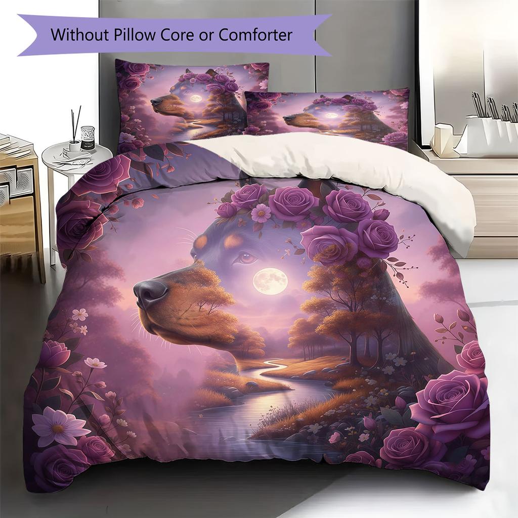 Doubleexposureanimals Pattern Bedding Quilt Set Quilt Cover Pillowcase Home Decoration Birthday Gift (1 * duvet cover + 2 * pillowcase, without core)