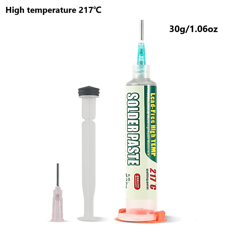 Высокотемпературная паяльная паста 217°C (Sn99%Ag0.3%Cu0.7%), паяльная паста для электроники, используется для ремонта ИС/печатных плат/BGA/SMD с температурой плавления 217°C, не требует отмывки