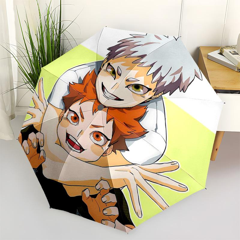1 шт. Уличный зонт с дизайном Jujutsu Kaisen - Автоматический открывающийся/закрывающийся зонт, компактная трехскладная конструкция, 8-реберный железный каркас, идеальный подарок