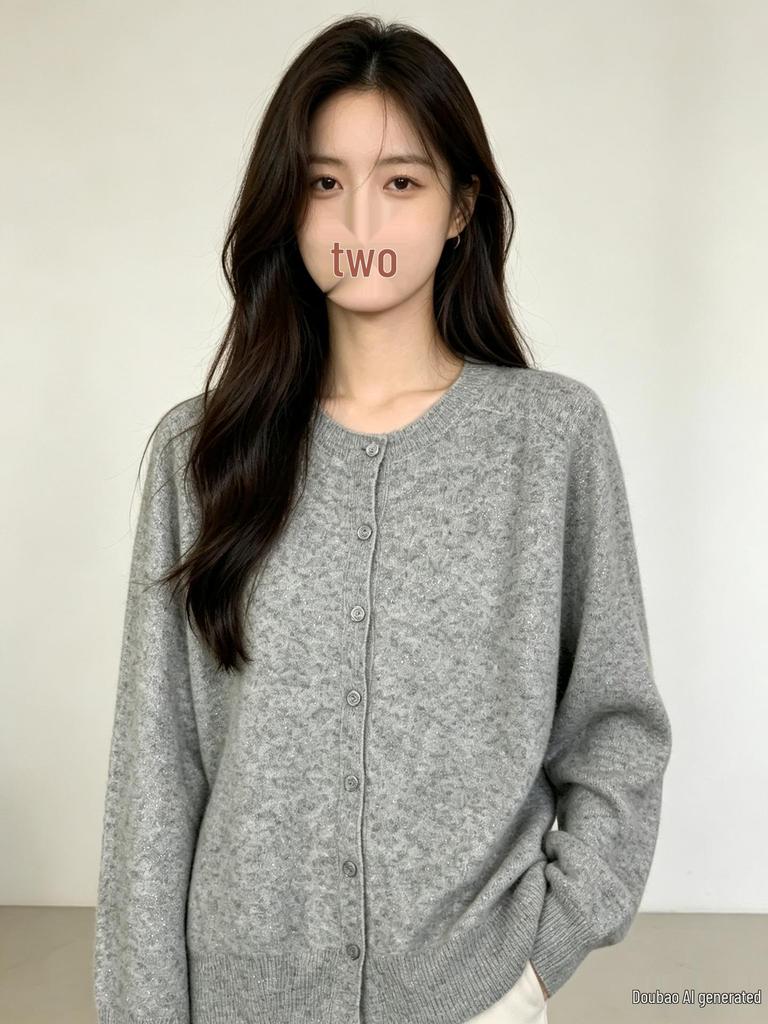 Women's Round Neck Wool Cashmere Silk Blend Cardigan - Loose, Thin, and Comfortable Knitwear for Autumn and Winter