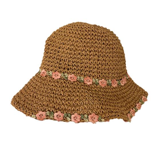 Women Straw Hat Hollow Out Fake Flower Decor Anti-UV Sun Protection Good Breathability Decorative Beach Cap Lady Outdoor Travel Hat