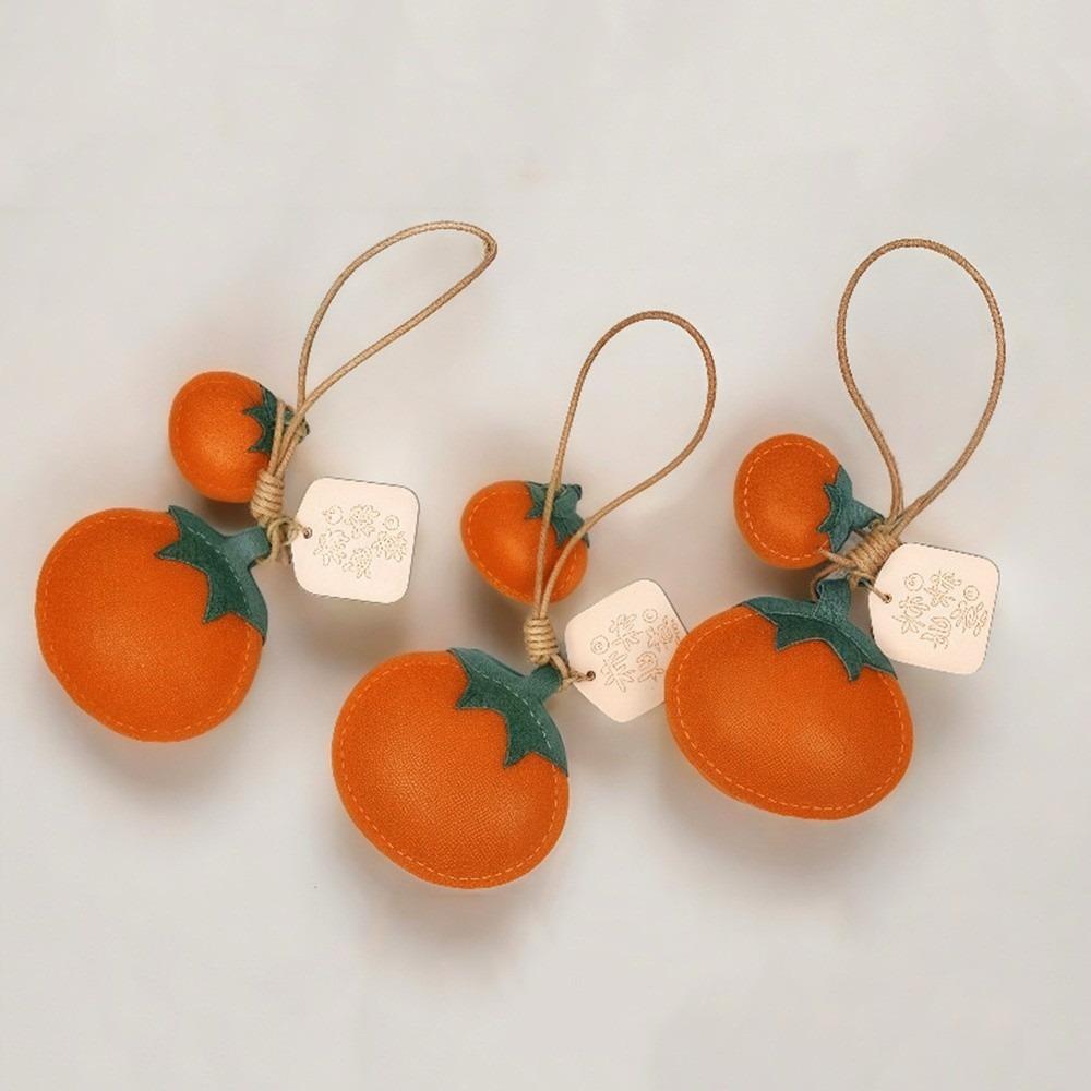 Funny Design Persimmon Keychain Cute Creative Key Ring Handmade Leather Bag Pendant Decorations