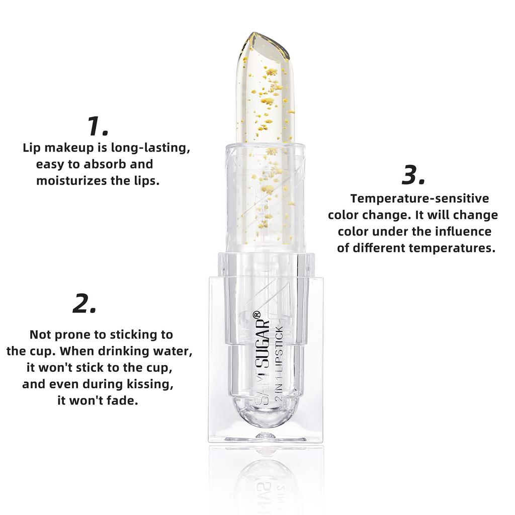 3pcs Clear Gold Foil Flower Color Changing Lipstick Set Moisturizing Long-Lasting Hydrating Magic Temperature Color Shift Lip Balm Gloss for Women