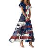 Женское повседневное платье с принтом флага Дня независимости, V-образным вырезом, короткими рукавами и высокой талией