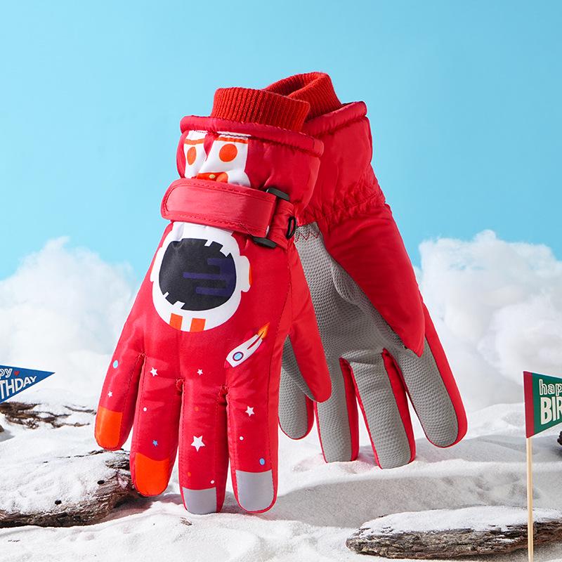 Kids' Winter Cartoon Gloves: Warm, Non-Slip, Waterproof, Thick Fleece for Outdoor Sports, Cycling, Skiing