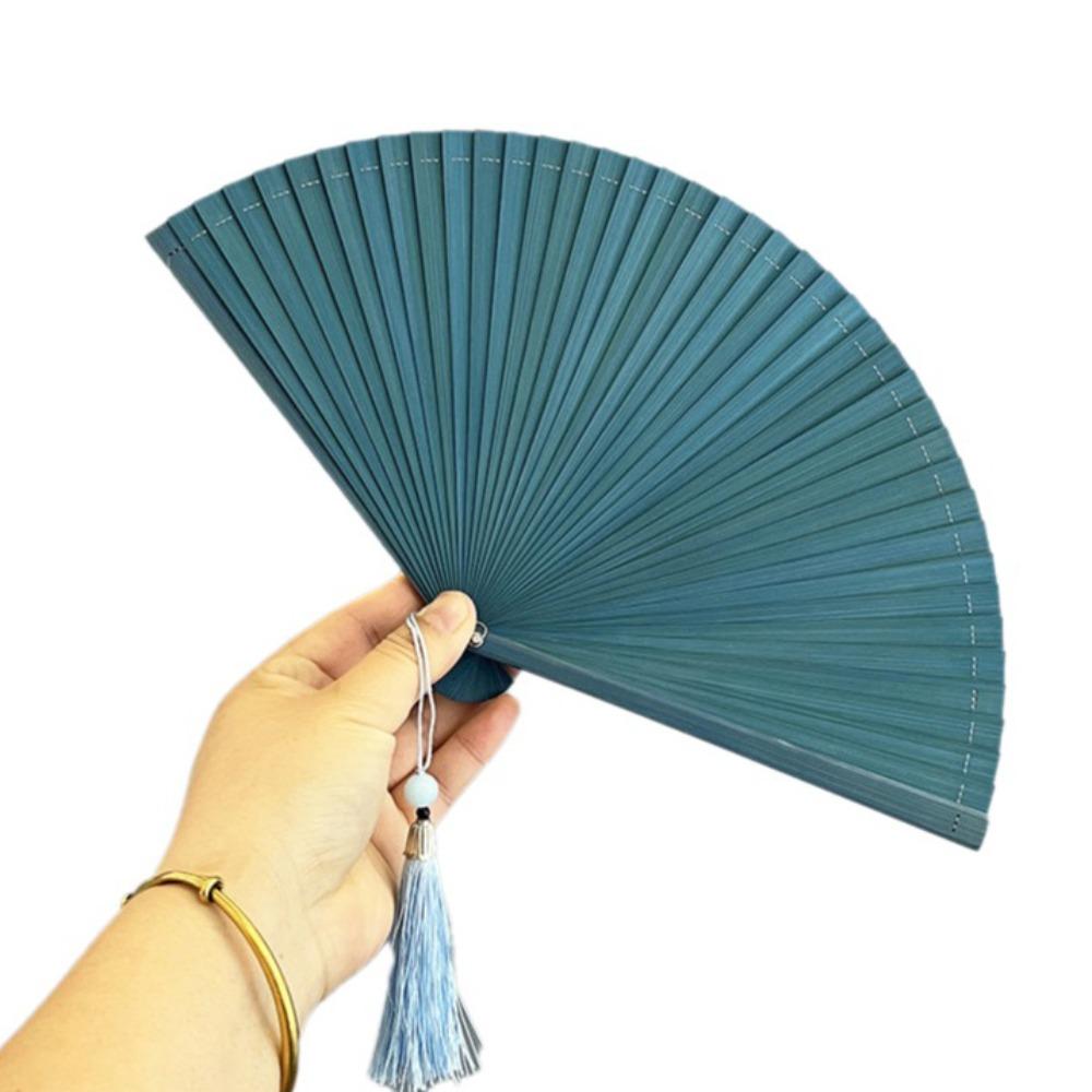Chinese Style Tassel Folding Fan Solid Color Kimono Fan Elegant Handheld Fans Wedding Party Decor