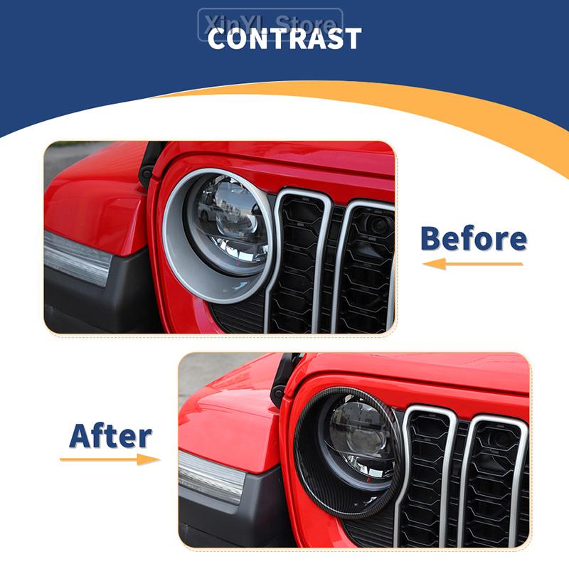 Car ABS Front Headlight Ring Lamp Decoration Cover Stickers For Jeep Wrangler JL JT Gladiator 2024 Up Car Accessories
