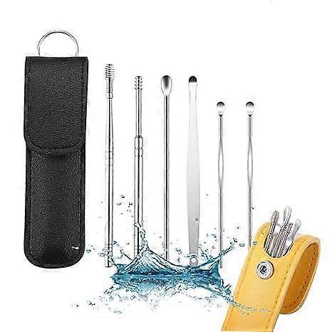 Ear Wax Removal Tool Stainless Steel Kit with Leather Case Ergonomic Grip Black