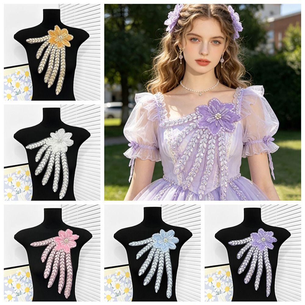 Pearl Bead Inlay Sequin Beaded Lace Polyester Wedding Dress Patch Bridal Veil Ornament