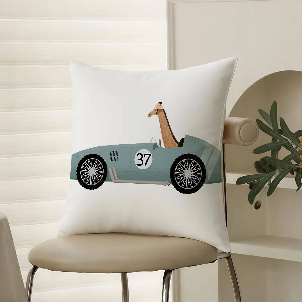 Милые мультяшные животные Автомобильное искусство Наволочка Комфорт Диван-кровать Шелковистый элегантный Невидимая молния Декоративная наволочка