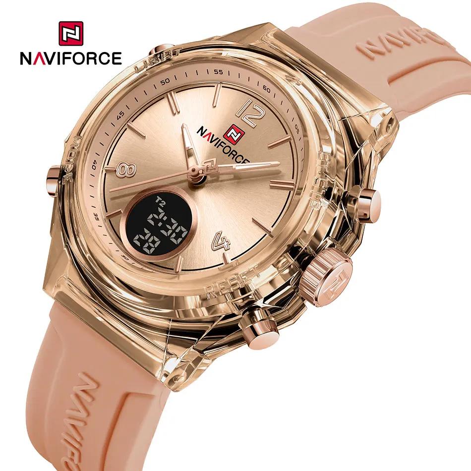 NAVIFORCE Women's Watch Outdoor Sports Waterproof Watches Top Brand Dual Time Display Quartz Wristwatches Rubber Digital Clock