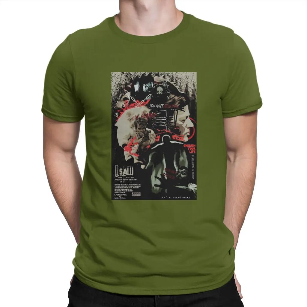 Funny poster T-Shirt Crew Neck Cotton T Shirt SAW Head Torture Horror Movie Short Sleeve Tee Shirt Original Tops