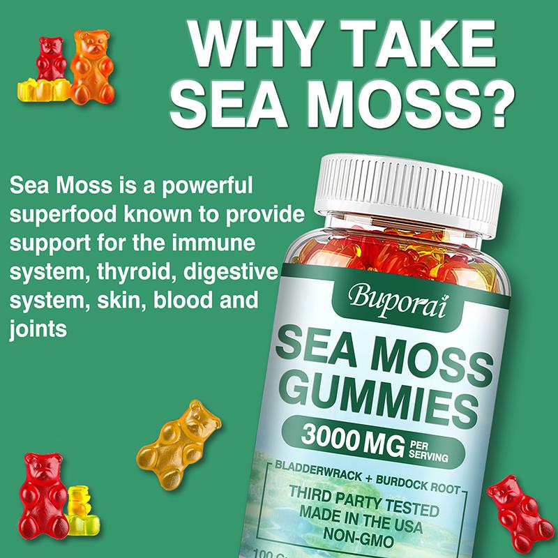 Buporai Seaweed Gummies, 3000mg, Bladderwrack & Burdock Root Extract, Immune Support, for Adults