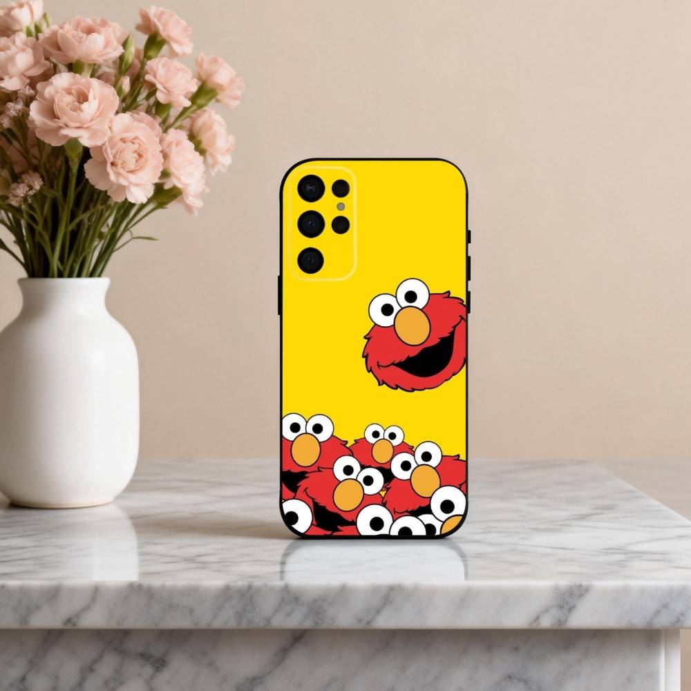 C-Мультяшный R-Красный милый A-Элмо-O Чехол для телефона для Samsung S25,24,23,22,30,21,10,9,Ultra,Plus,Lite,FE,4,5 G Мягкий черный чехол