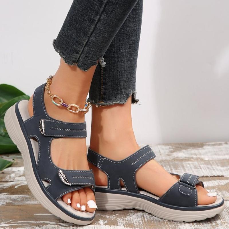  Hook Loop Sandals Women Summer Leather Light Leisure Wedge Platform Shoes Blue Girls Outside Anti-slide Apricot 43