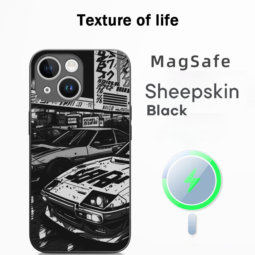 Initial D Супер крутой гоночный узор Чехол для телефона Для iPhone 16 15 14 13 12 11 Plus Pro Max Высококачественный Роскошный Magsafe Овечья кожа