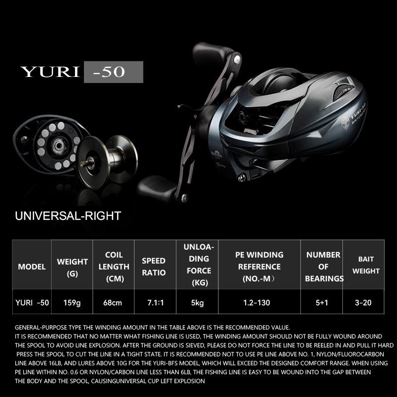 Катушка бейткастинговая Mavllos YURI Light Мощность фрикциона 5 кг Передаточное число 5.2:1 Алюминиевая шпуля Морская пресноводная катушка для заброса приманки Байткастинговая катушка