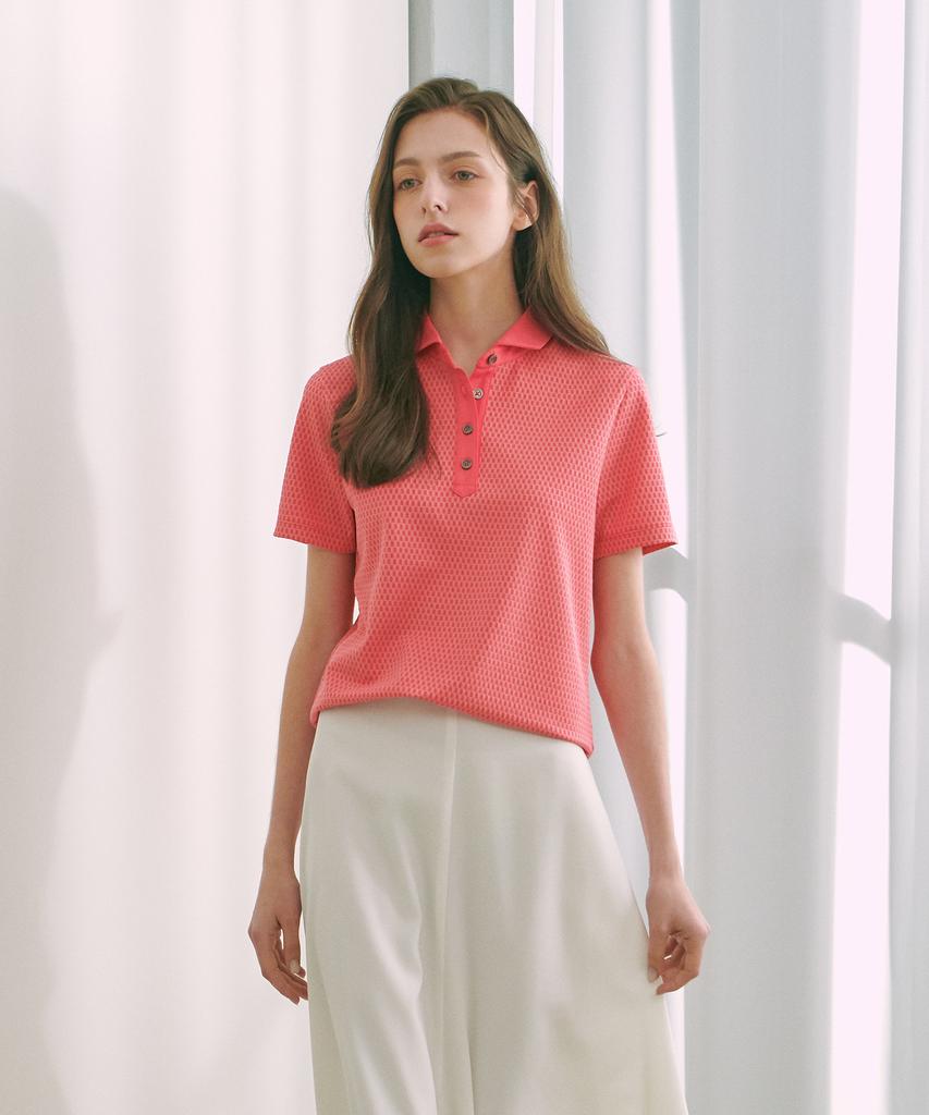 MARTYNBAL Seersucker Embossed Collar Shirt_Coral