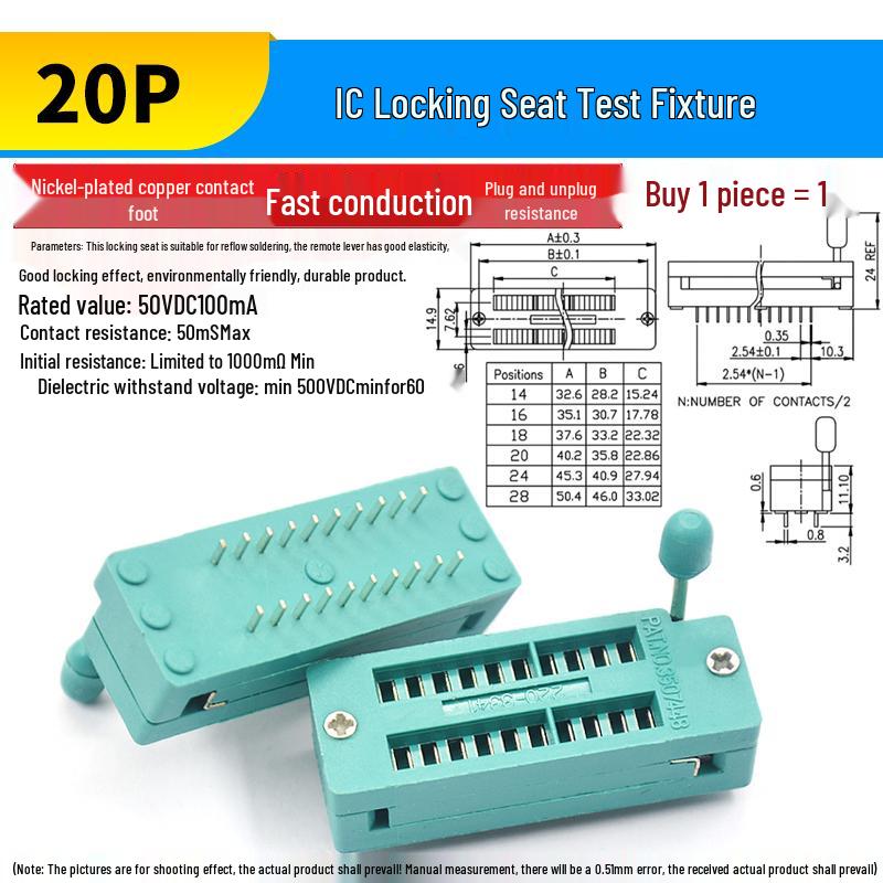 IC Test Socket for Microcontroller Chips - Fits 14/16/18/20/24/40-Pin Wide/Narrow Bodies