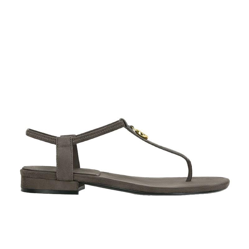 Su Yinyin has the same retro mandarin duck design gold buckle T with toe flat sandals women's round head versatile open-toed sandals